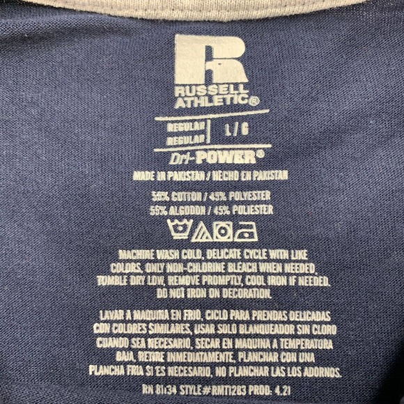 Russell Mens Santiago Logo Graphic Crewneck Short Sleeve T-Shirt Navy Blue L - Picture 3 of 4